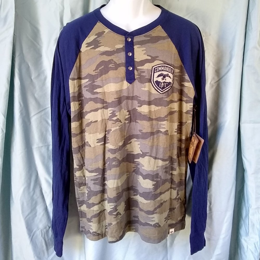 NWT Large Commander Life Soft Long Sleeve Camo Button Top T-Shirt